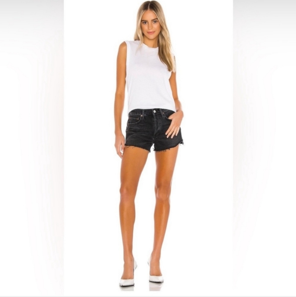 AGOLDE Parker Distressed Raw Hem Vintage Wash Black Denim Jean Shorts 28 - Picture 14 of 14